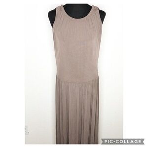 Boden taupe sleeveless tie neck maxi dress size 14 Long 14L